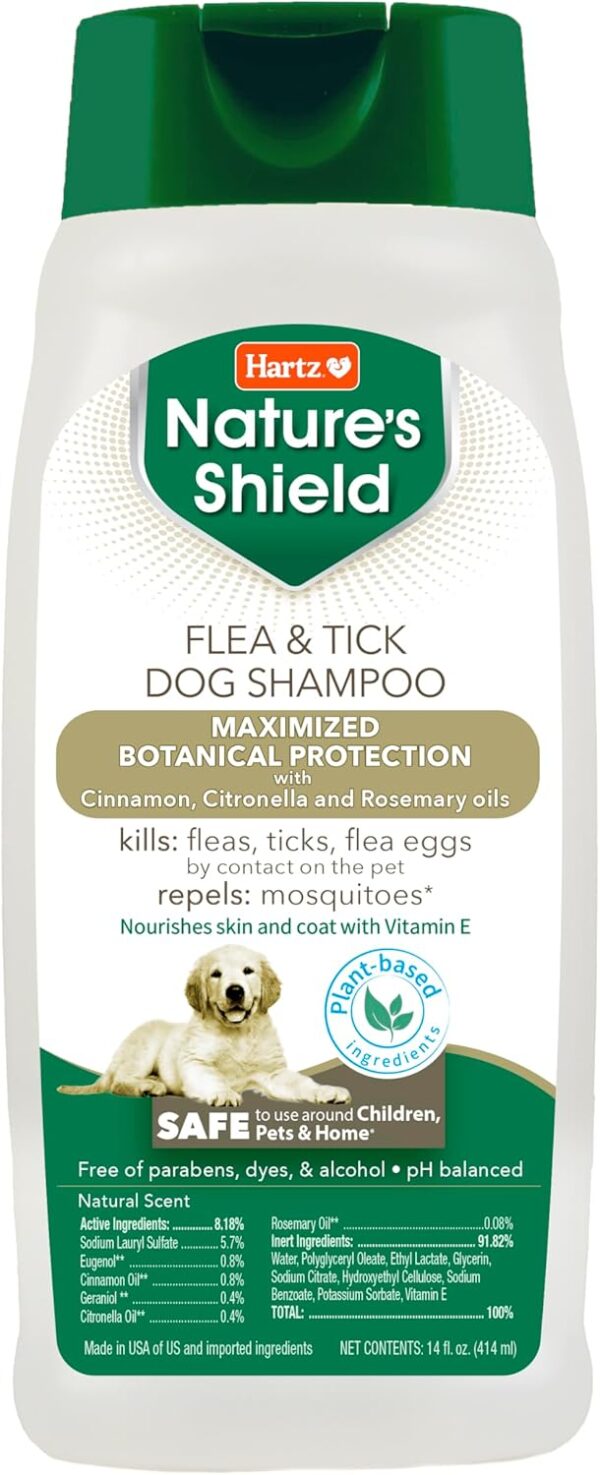 Hartz Nature’s Shield Flea & Tick Dog Shampoo Maximized Botanical Protection & Prevention with Cinnamon, Citronella & Rosemary Oils, 14 Ounces