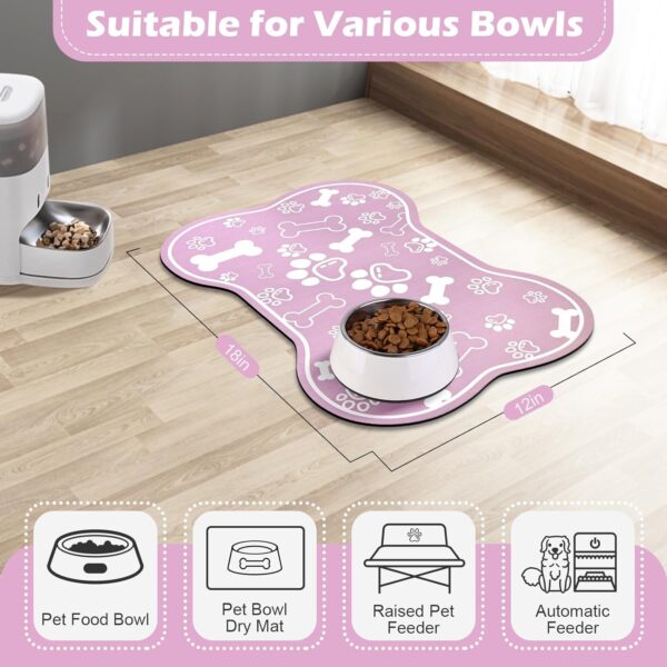 Dog Cat Mat for Food and Water,Rapid Absorbent Pet Feeding Mat, Bone Shaped Dog Placemat Bowl Mat with Rubber Backing,No Stains Pet Food Mats Indoor, Pet Accessories Supplies,Pink 12"×18" - Image 6