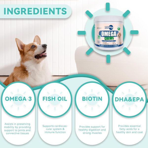 Omega-3 Multivitamin Skin and Coat Supplement for Dogs Omega 3 Fish Oil Supplement, Supports Shedding, Skin & Coat, Immunity, EPA,DHA- 300g(200 Chews) - Image 4