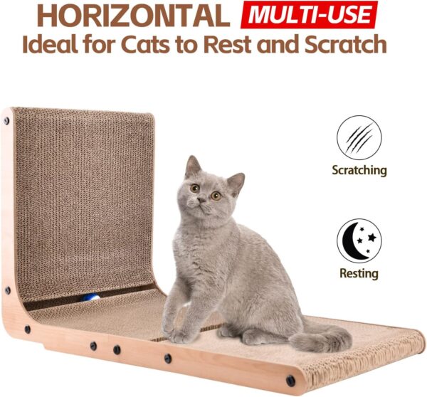 AUSCAT Cardboard Cat Scratcher, Vertical Cat Scratchers for Indoor Cats, 27.2 Inch L-Shape Cat Scratch Pad with Two Build-in Toy Balls - Image 3