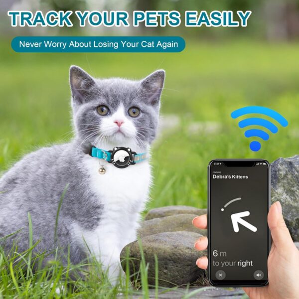 Airtag Cat Collar, Reflective Cat Collar with Apple Air Tag Holder, Breakaway GPS Tracker Pet Collar with Bell for Cat Kitten, Airtag Not Included, Blue, XS(7-9 Inch) - Image 6