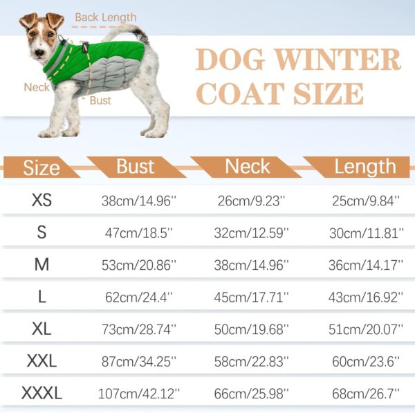 Dog Coat, Fleece Dog Vest with Harness Built in, Dog Cold Weather Coats, Dog Snowsuit Waterproof, Dog Coats for Small Dogs, Dog Winter Jacket Windproof, Dog Puffer Jacket Green XS - Image 3