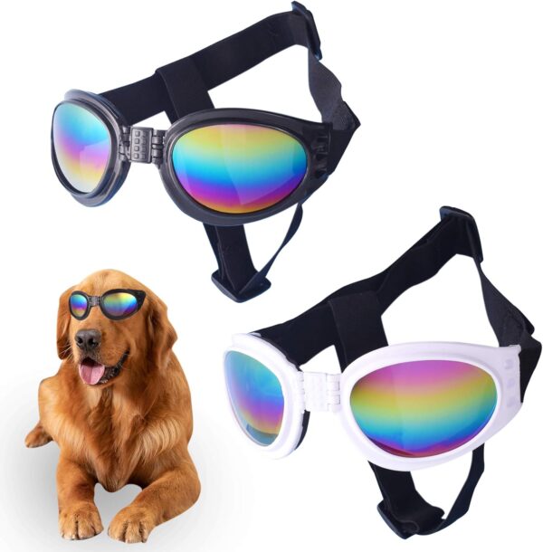 2 Pcs Dog Goggles Dog Sunglasses Adjustable Strap for Waterproof Windproof UV Protection Sunglasses for Dog, for Go out Travel Skiing Swim, (Black and White) (2 PC)