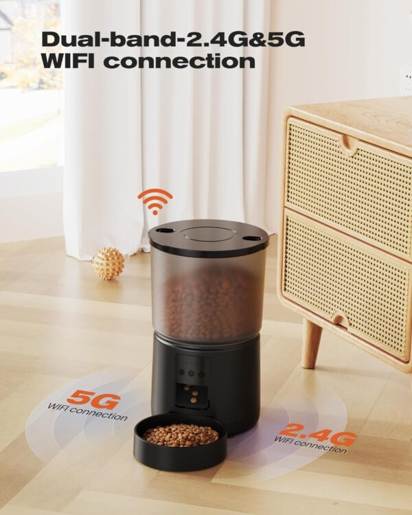 Automatic Cat Feeder: 2.4G/5G Cat Food Dispenser - 5L Cat Feeder with 1-10 Meals - WiFi Cat Feeder Automatic - APP Control - Cat Automatic Feeders - Auto Cat Feeder - Pet Feeder - BEMOONY - Black - Image 2