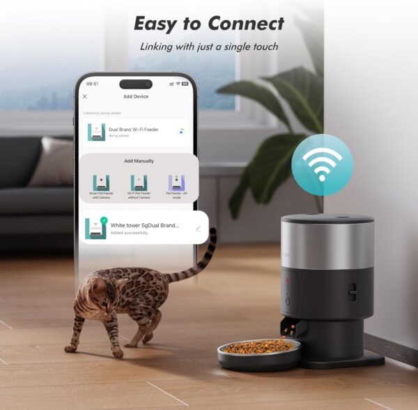 5G WiFi Automatic Cat Feeders,Pet Food Dispenser,APP Control for Remote Feeding,1-16 Meals Per Day for Multiple Pets,Pet Friendly,Easy to Install(2L/8cup/68ozCup), Black - Image 4