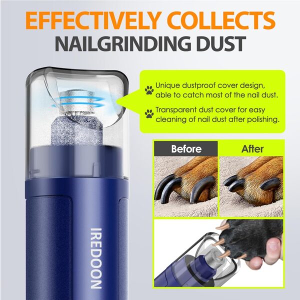 Dog Nail Grinder Upgraded - Professional 3-Speed Super Quiet and Low Vibration Electric Pet Nail Grinder with 4 LED Lights - Painless Paws Grooming & Smoothing for Small to Large Dogs (Blue) - Image 5