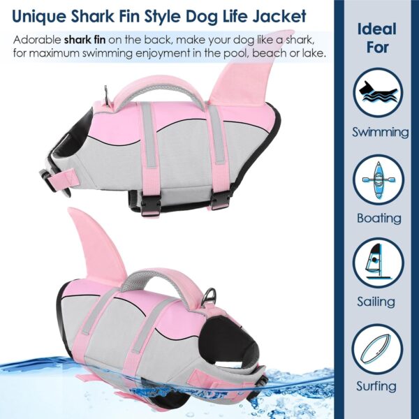 AOFITEE Dog Life Jacket, Dog Life Vest for Swimming, High Flotation Dog Life Vests with Rescue Handle, Reflective French Bulldog Life Jacket, Shark Fin Dog Life Jacket for Small Medium Large Dogs - Image 3