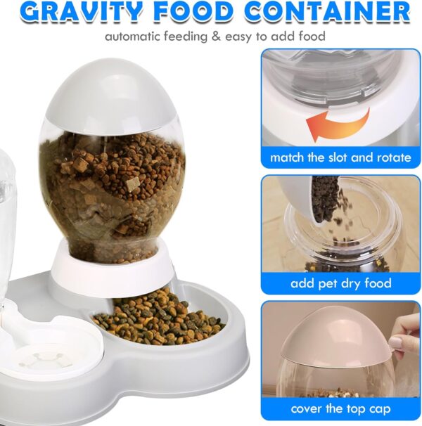 Gravity Feeder Cat Dry Food and Water Set, 2 in 1 Automatic Cat Feeder and Water Dispenser with Waterproof Mat,Pet Food/Water Bowls for Small to Medium Pups, Kittens,Rabbits... - Image 5