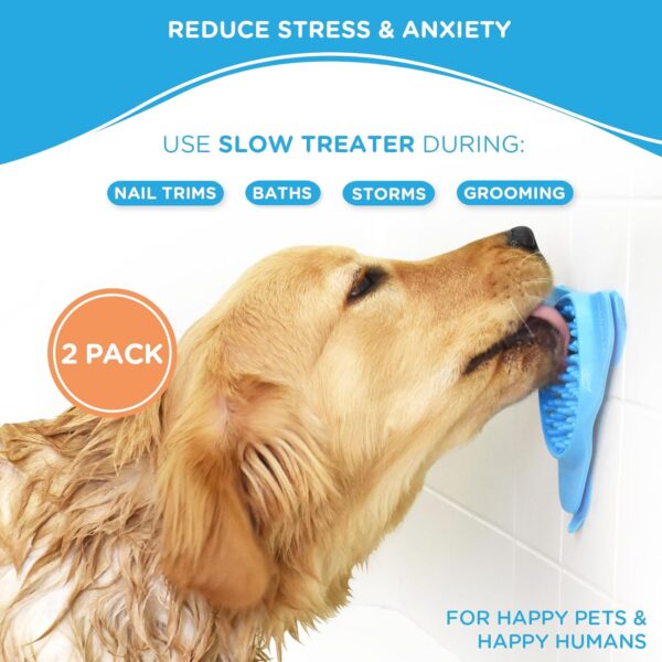 Aquapaw Premium Lick Mat for Dogs - 2 Pack | Dog Bath Slow Feeding Mat for Food, Treats & Peanut Butter | Anxiety Relief Dog Bathing Supplies | Dog Lick Mat with Suction Cups - Blue - Image 3