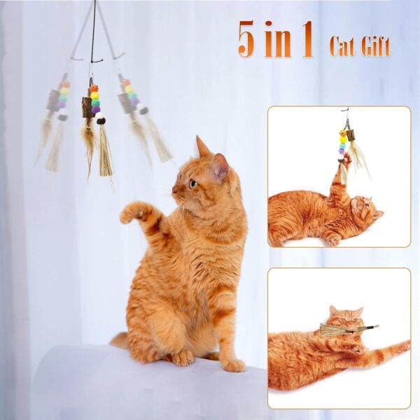 Hanging Interactive Cat Toys, Indoor Cats Chew Toy, Stimulation Silvervine Cat Dental Sticks with Feather Bell Plush Toy Teeth Nip Cleaning, Kitten Play Chase & Exercise Toy - Image 6