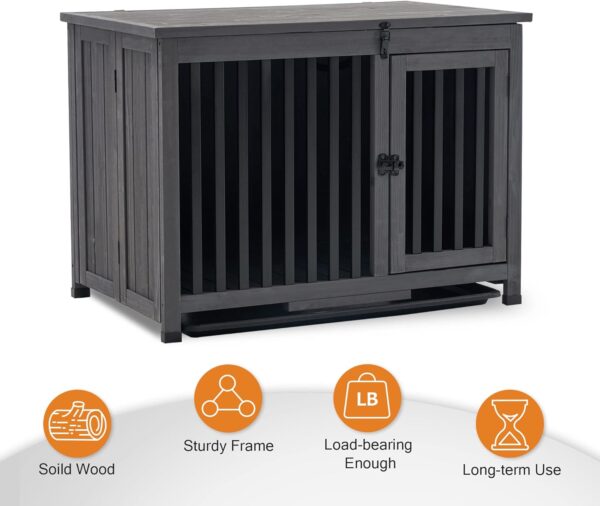 MCombo Wooden Dog Crate Furniture, Dog Kennel Pet House End Table, Solid Wood Portable Foldable Indoor Cage for Dogs, No Assembly Needed (Medium, Grey) - Image 7