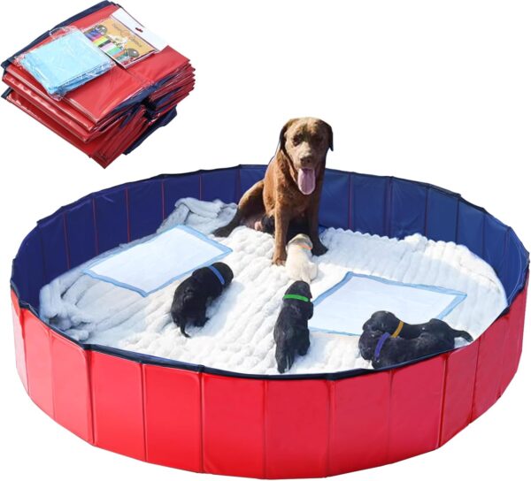 Artilife Dog Whelping Box,Dog Whelping Box Pool,Whelping Box for Dogs Birthing,Welping Box Whelping Pen Whelping Box for Puppies Whelping Supplies (Red, 63" Dia.x12 H(160x30cm))