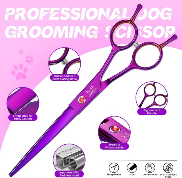 JASON Dog Grooming Scissors Kit, Professional 6 in 1 Dog Scissors Sharp Shears Set - Straight, Thinning, Chunker, Curved Shears and Comb for Long Short Hair for Dog Cat Pet - Image 4