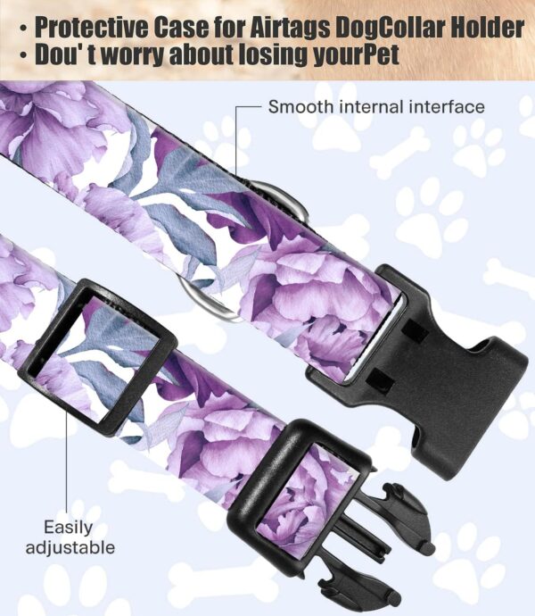 Dog Collar, Cute Dog Collar for Small Medium Large Dogs, Personalized Adjustable Soft Pet Collars with Quick Release Buckle for Walking Running, Cute Purple Floral - Image 4