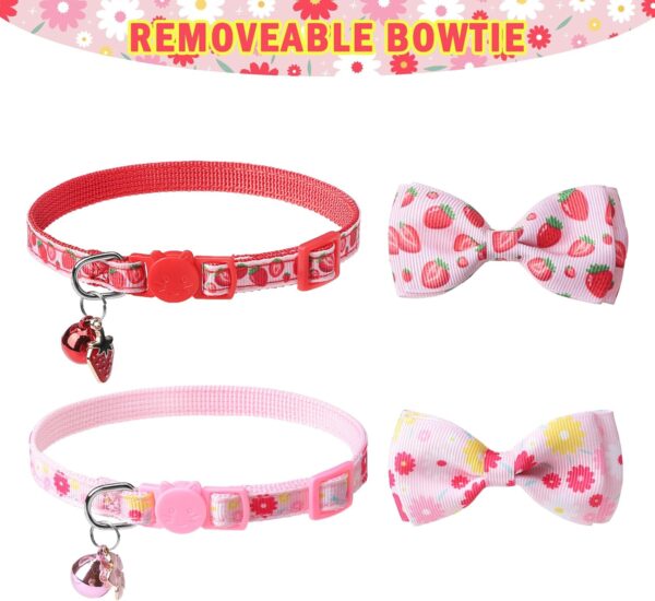 SCENEREAL Breakaway Cat Collar with Bell, 2 Pack Safety Adjustable Cat Collars with Pendant, Pink Personalised Puppy Kitten Collar with Bow for Spring Summer Valentines, Strawberry Flowers - Image 7