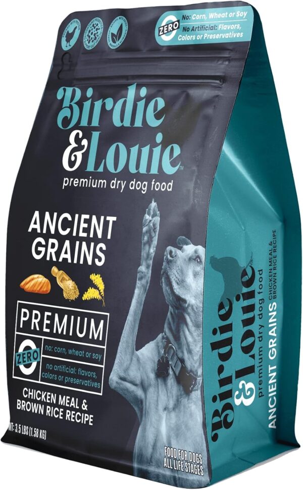 Birdie and Louie Dry Dog Food Chicken Meal & Brown Rice Recipe 3.5 Lb Easy Seal Bag (1 Bag) (1 Bag)