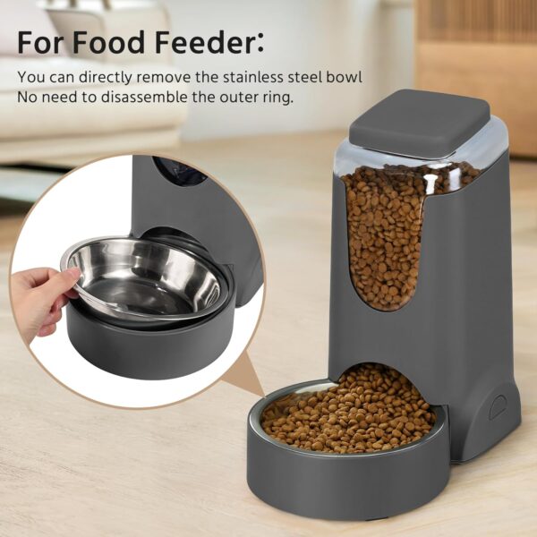 2 Pack Automatic Cat Feeder and Stainless Steel Water Dispenser, Gravity Dog Waterer Set Food Feeder and Waterer Set for Small Medium Kitten Puppy Pets(1 Gallon x 2, Charcoal Gray) - Image 5