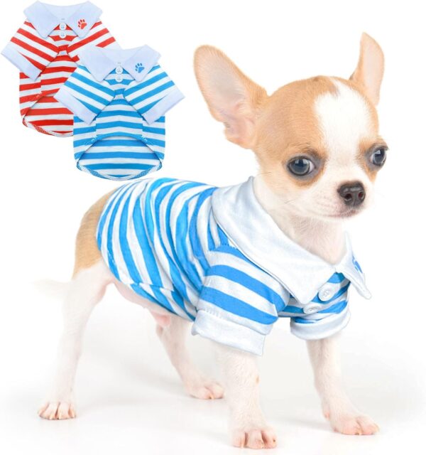 2 Pieces Stripe Dog T-Shirt Teacup Chihuahua Dog Clothes for Small Dogs Boy Yorkie Puppy Clothes XXS Blue+ Red - Image 7