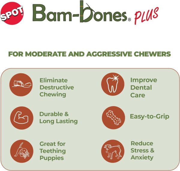 SPOT Bam-bones PLUS T Bone - Bamboo Fiber & Nylon, Durable Long Lasting Dog Chew for Aggressive Chewers – Great Toy for Adult Dogs & Teething Puppies under 60lbs, Non-Splintering, 6in, Beef Flavor - Image 4