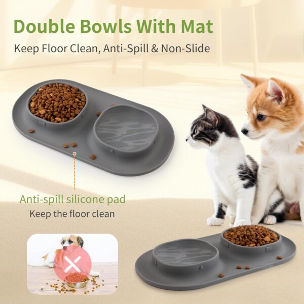 Dog Food Water Bowls for Puppy - Small Medium Dogs Feeder Bowl Mat No-Spill and Non-Skid Dog Dish Pet Feeding Station,Grey - Image 2