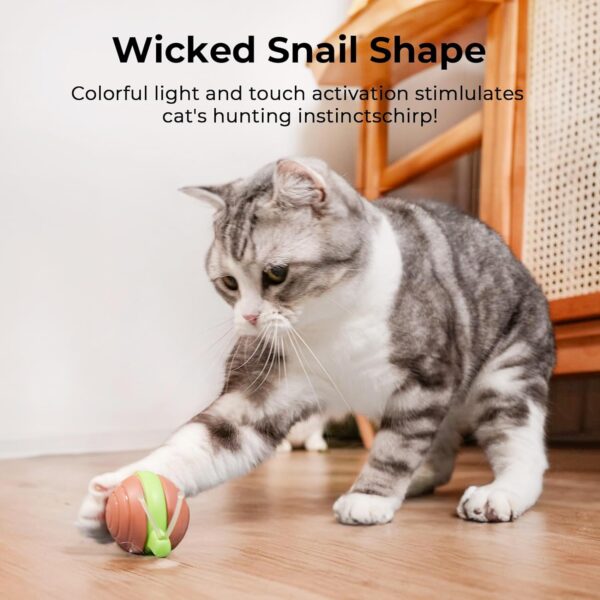 Cheerble Interactive Cat Toy for Indoor Cats, Wicked Snail, [2024 Upgraded] Kitten Toys, Automatic Cat Toy with LED Lights, DC Rechargeable Moving Cat Toy, Smart Sensing Electric Cat Toy (Brown) - Image 2