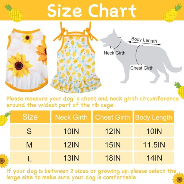 4 Pieces Pet Clothes Set Include 2 Pieces Cute Pet Dress Lovely Fruit Dog Dress and 2 Pieces Dog Shirt Breathable Pet T-Shirt Puppy Clothes for Pet (Pineapple, Sunflower,Medium) - Image 2