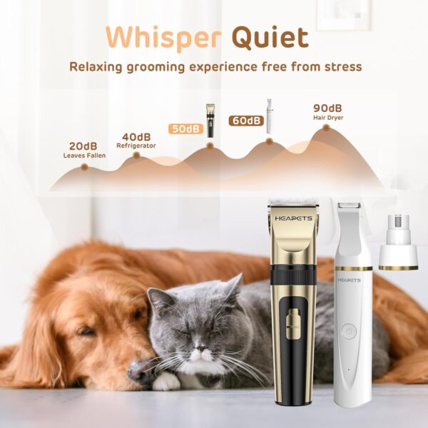 Dog Hair Clippers for Grooming Kit and Dog Paw Trimmer for Grooming, Low Noise Rechargeable Cordless, Shaver Grooming Supplies for Pet Cats Dogs (Gold, White) - Image 5