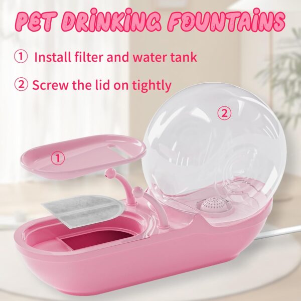 Cat Water Fountain - 152oz/4.5L Silent Smart Pump, Dual Filtration System, Premium ABS Material - Pet Water Dispenser for Cats and Small Dogs - 3 Color Options (Blue/Pink/Yellow) (pink) - Image 2