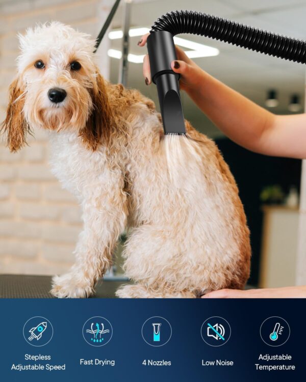 Dog Dryer, 5.2HP/ 3800W Pet Grooming High Velocity Force Blower with 4 Nozzles, Adjustable Speed and Temperature Dog Hair Dryers for Grooming - Image 5