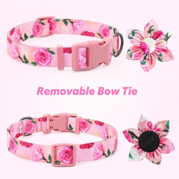 Dog Collar Floral Girl Pink Dog Collar with Rose Flower Bow Tie Dog Collar for Cute Female Cats Dogs Spring Summer Season Dog Collar for Small Medium Large Dogs for Your Furbaby - Image 3