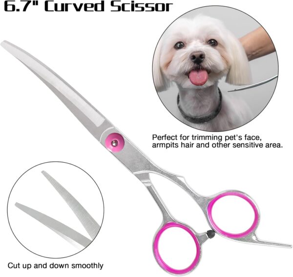 Premium Dog Grooming Scissors with Safety Round Tips, 3 in 1 Dog Grooming Scissors Kit, 4CR Stainless Steel Premium Pet Grooming Shears for Dog, Sharp and Durable, Pink - Image 4