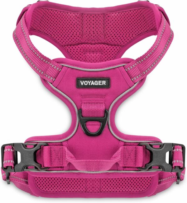 Voyager Dog Harness Dual Leash Attachment No-Pull Control Adjustable Soft But Strong Pet Harness For Medium And Large Dogs With 3M Reflective Technology - Fuchsia, S (Chest: 16 - 20")