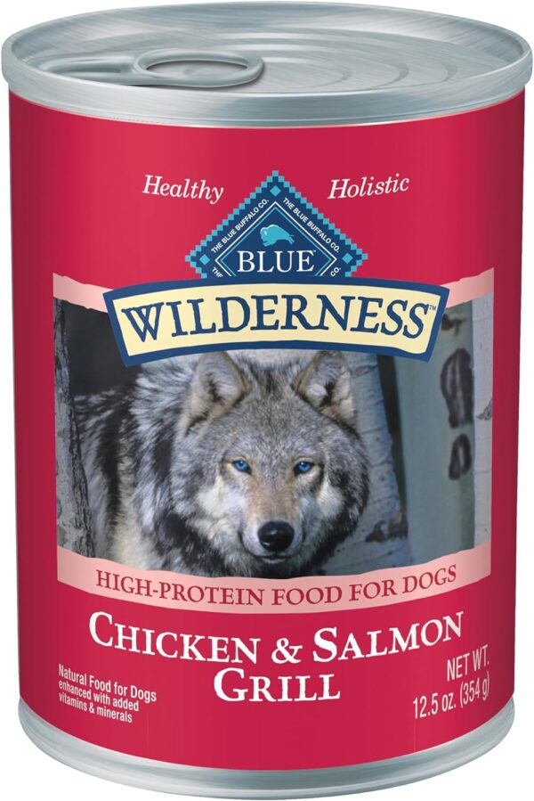 Blue Buffalo Wilderness Adult Wet Dog Food, High-Protein & Grain-Free, Made with Natural Ingredients, Salmon & Chicken Grill, 12.5-oz. Cans, 12 Count