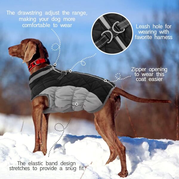 FUAMEY Dog Coat,Warm Dog Jacket Winter Coat Paded Dog Fleece Vest Reflective Dog Cold Weather Coats with Built in Harness Waterproof Windproof Dog Snow Jacket Clothes with Zipper Black Small - Image 4