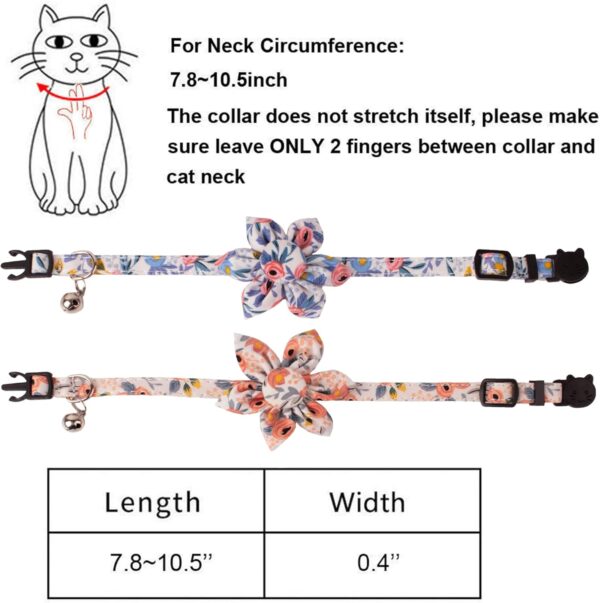 ADOGGYGO Breakaway Cat Collar with Bells, 2 Pack Flower Cat Collars for Girl Cat Kitten Collar with Removable Floral Adjustable Collars for Cats (Orange & Blue) - Image 5