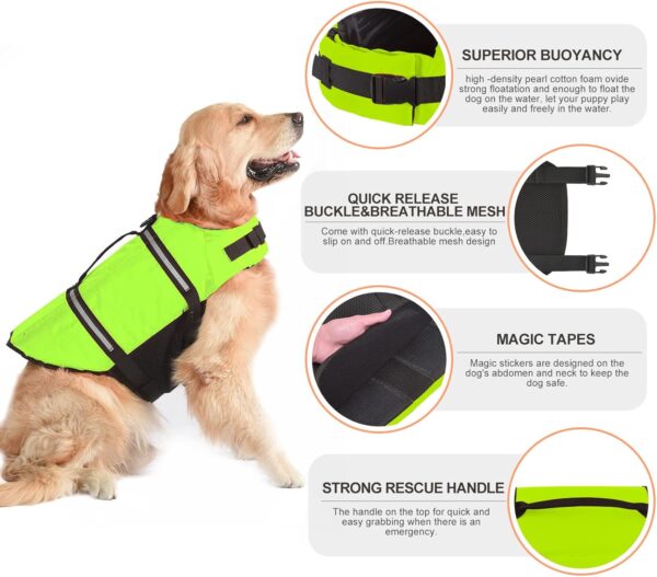 Dogcheer Dog Life Jacket, Ripstop Dog Life Vest with Reflective Stripes, Adjustable Puppy Life Jacket for Swimming High Buoyancy Dog Swim Flotation Vest for Small Medium Large Dogs(Green-XS) - Image 6