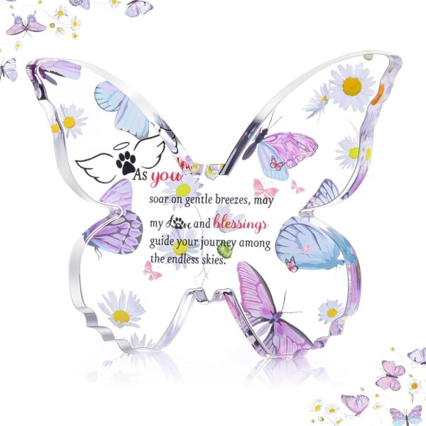 Pet Memorial Gift Dog Sympathy Gift for Loss Bereavement Crystal Acrylic New Butterfly Decor Remembrance Gifts Cat Memorial Gifts Crystal Acrylic Condolence Gifts for Loss of Loved One