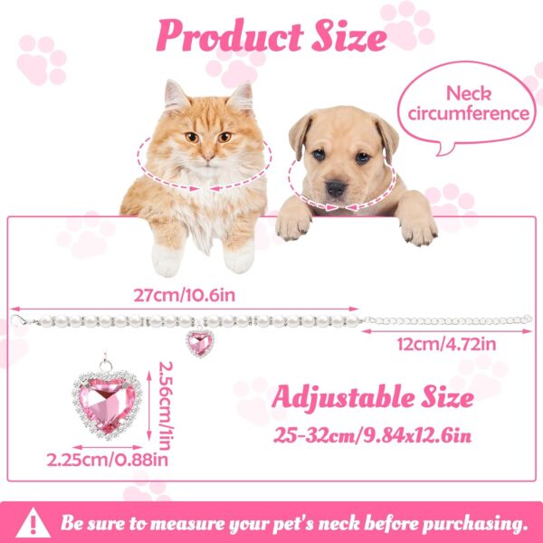 Cat Pearl Necklace Collar, Cute Rhinestone Puppy Collar Shine Small Cat Necklaces Pet Collar with Bling Accessories for Kitten Small Dogs Wedding Birthday Party(M,Pink) - Image 2