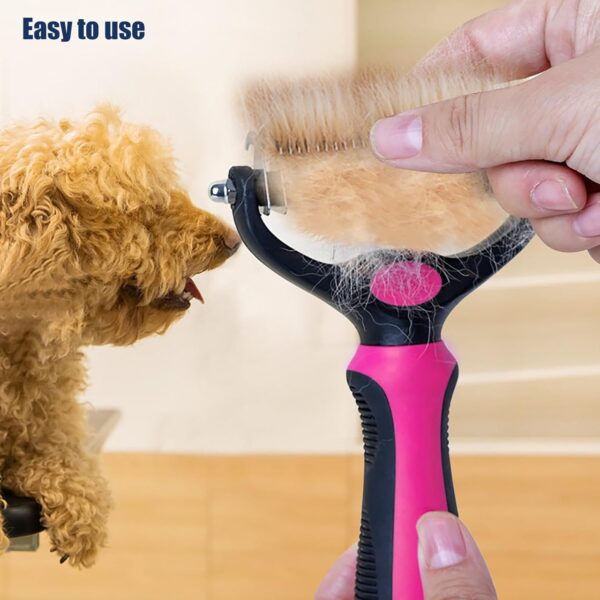 Pet Hair Removal Tool, Dematting and Deshedding Brush for Dogs and Cats, Double Sided Pet Grooming Brush Hair Shedding Comb (Red) - Image 5