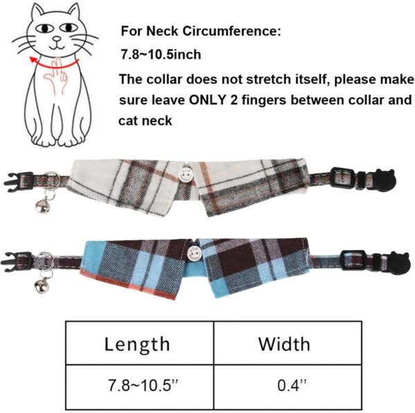 ADOGGYGO Cat Collar Breakaway with Cute Bowtie Bell - 2 Pack Kitten Collar with Removable Shirt Collar Pet Plaid Collars for Cat Kitten (Beige&Blue) - Image 6