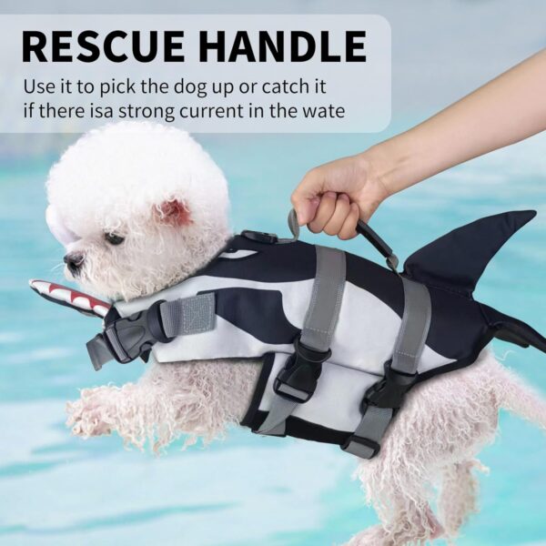 Dog Life Jacket Vest for Swimming Boating, Shark Large Swim Vests with Chin Float/Reflective Stripe/Rescue Handle - Image 4