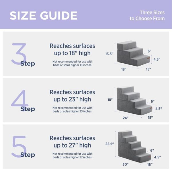 Lesure Dog Stairs for Small Dogs - Pet Stairs for Beds and Couch, Folding Pet Steps with CertiPUR-US Certified Foam for Cat and Doggy, Non-Slip Bottom Dog Steps, Grey, 3 Steps - Image 5