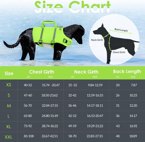 SAWMONG Dog Life Jacket,Dog Swimming Vest with Ripstop and High Flotation for Small Medium Large Dogs,Reflective Lightweight Dog Life Preserver with Rescue Handle for Swimming Boating Green L - Image 5