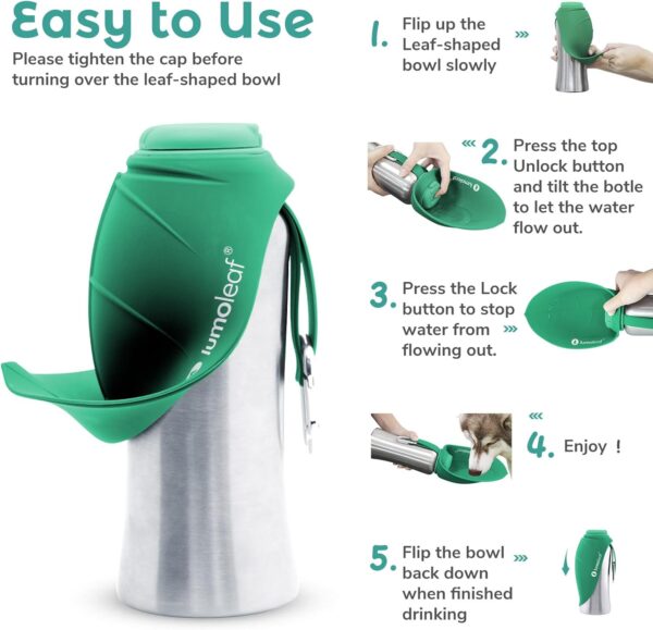 LumoLeaf Portable Dog Water Bottle 27 OZ, Stainless Steel Pet Travel Water Bottle Dispenser for Walking, Hiking and Outdoor, Portable Water Bowl for Large Dogs (Green) - Image 5