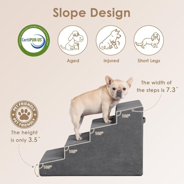 EHEYCIGA Dog Stairs for Small Dog 19.7”H, 4-Step Slope Dog Stairs for High Beds and Couch, Pet Steps with Non-Slip Bottom, Low Ramp and Larger Step Area - Image 3