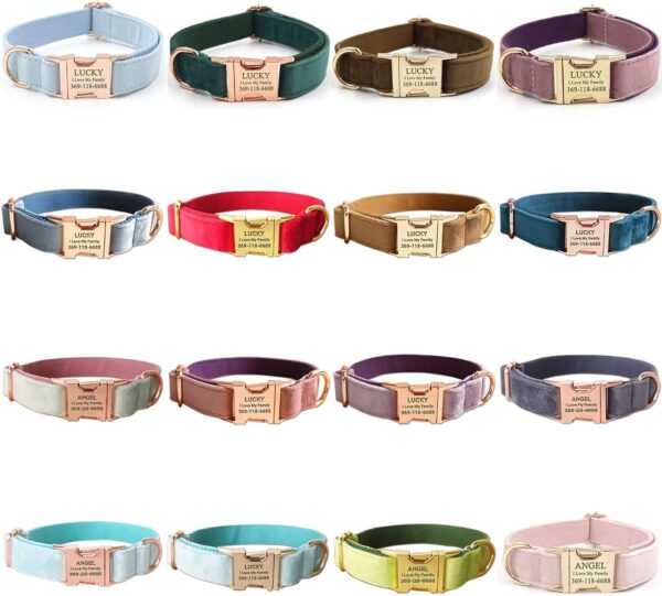 PETDURO Custom Dog Collar Personalized with Name Engraved Quick Release Rose Gold Metal Buckle for Large Medium Small Girl Dogs - Dog Leash and Bow Tie Available - Soft Comfy Velvet (Light Blue, S) - Image 2