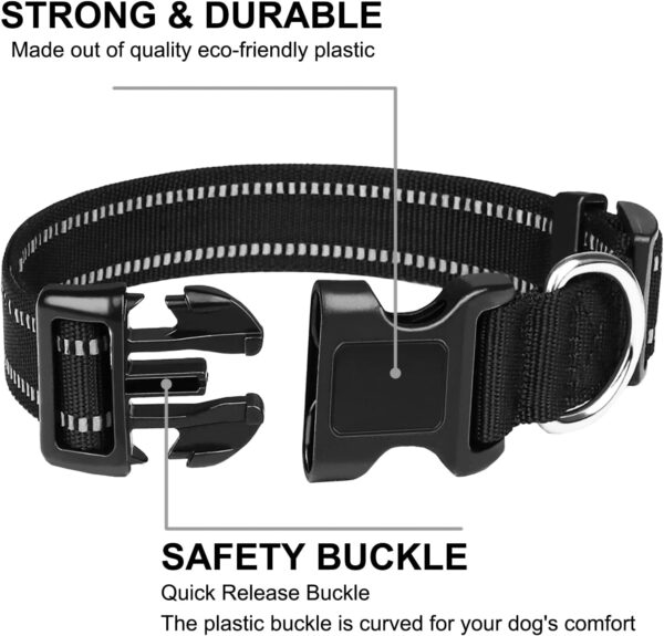 Dog Collar, Reflective Dog Collar, BOOEUDI Sturdy Nylon Collars, Adjustable Classic Dog Collar with Quick Release Buckle for Small Dogs, Black, S - Image 2