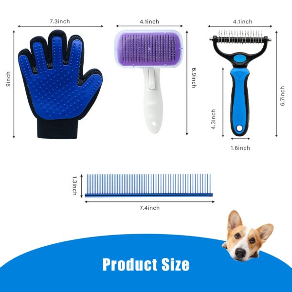 Dog Grooming Kit with Self Cleaning Slicker Cats Dogs Brush for Shedding,Pet Hair Remover Massage Pet Grooming Gloves Shedding Dematting Steel Comb for Long & Short Haired Cats Dogs - Image 2