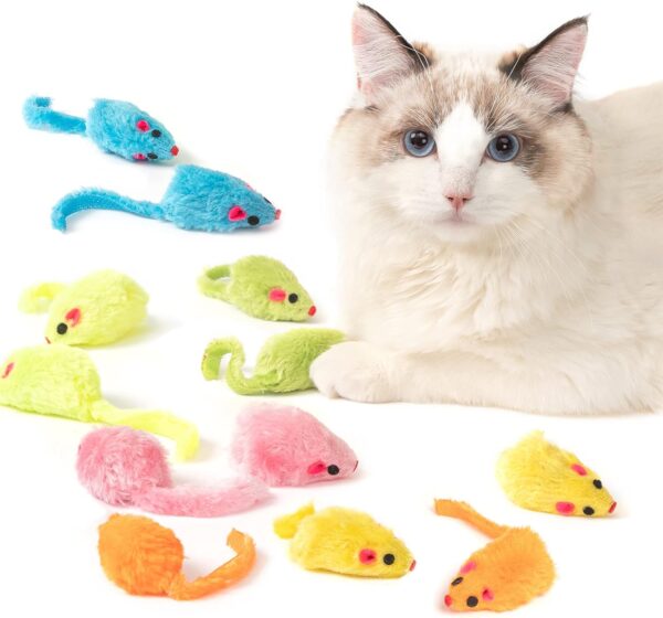 12PCS Cat Mouse Toy, Faux Fur Cat Mice Toys, 5.5” Realistic Size Mouse Toys for Cats, Rattle Cat Toy Mouse, Prefilled Catnip Mouse Cat Toy, Interactive Cat Toy for Bored Indoor Adult Cats