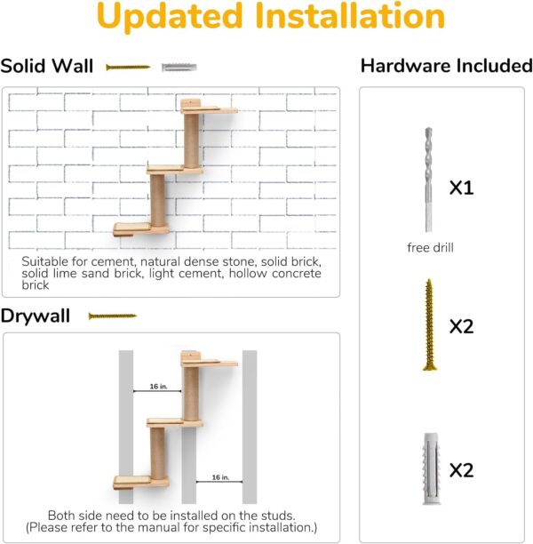 FUKUMARU Cat Wall Shelves, 3 in 1 Transformable Cat Scratching Post Wall Mounted, DIY Cat Wall Jungle and Cats Perch Platform Supplies, Suit for Cats Climb, Play, Nap, Scratch - Image 6